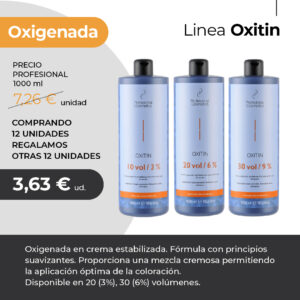 Oxitin Agua Oxigenada 1000ml.Oxigenada en crema estabilizada, especialmente formulada para ser mezclada con la coloración Artecolor.