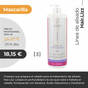 Mascarilla Hair Lizz Alisador Deep Cleansing Shampoo 1000ml. Limpia en profundidad, nutre e hidrata el cabello. Con Keratina y Ácido Hialurónico.